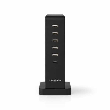 Incarcator multiport de familie Nedis, 5x USB 2.1 A (max), 1x USB-C, 30W PD, negru