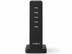 Incarcator multiport de familie Nedis, 5x USB 2.1 A (max), 1x USB-C, 30W PD, negru